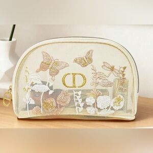 Dior Embroidered Floral Cosmetic Pouch - Cream